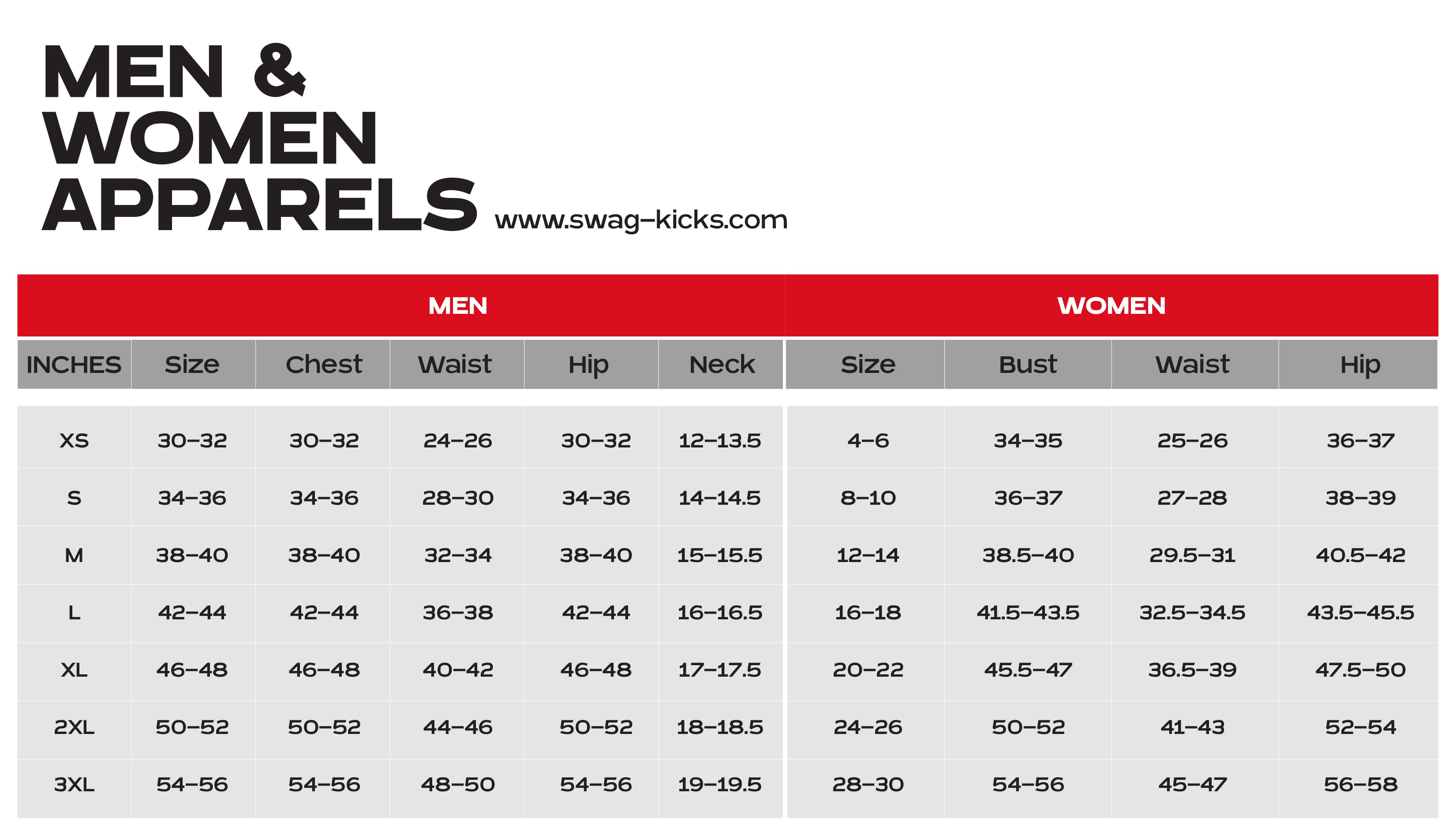 Apparel Size Chart