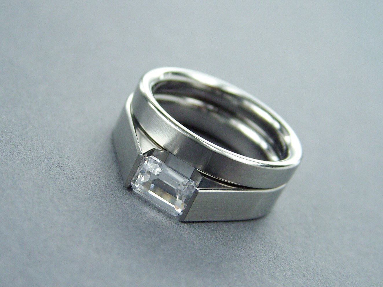 White Sapphire Engagement Ring Set 
