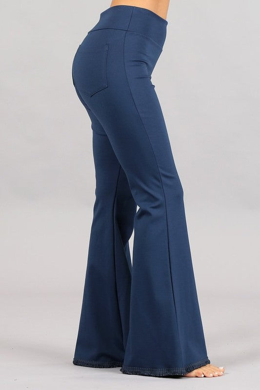 Chatoyant Plus Size Flared Bell Pants With Frayed Fringe Denim Blue ...