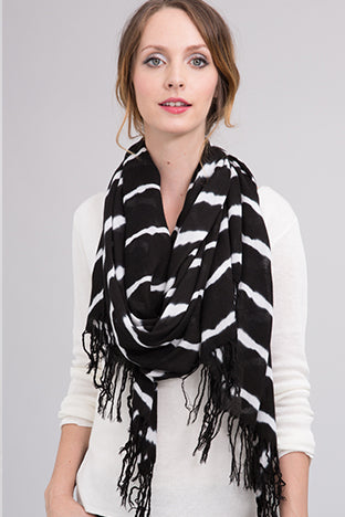 BLACK TIE DYE GAUZE TASSEL SCARF-SARONG – NOMA