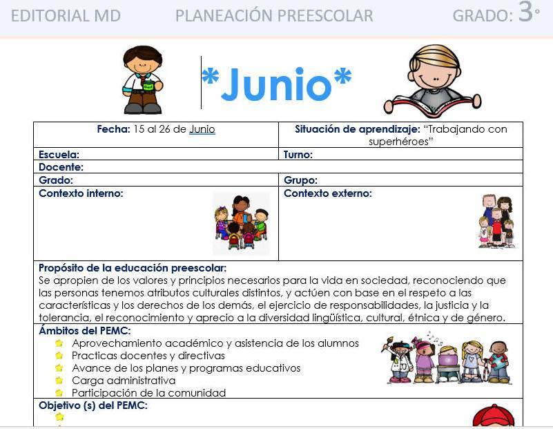 Planeacion de junio para preescolar por Editorial MD – Maesdi