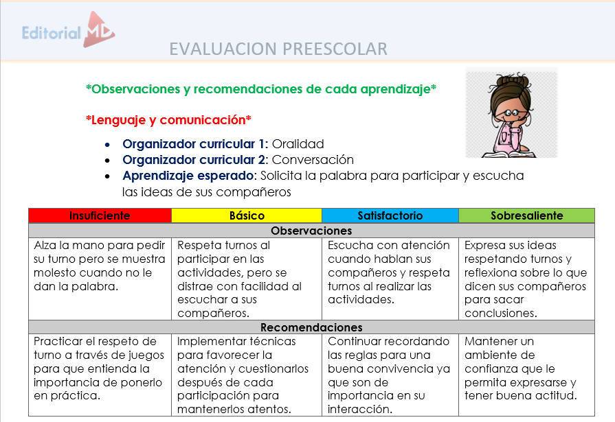 Sugerencias y Observaciones para llenar los Reportes de Evaluación  Preescolar por Editorial MD – Maesdi