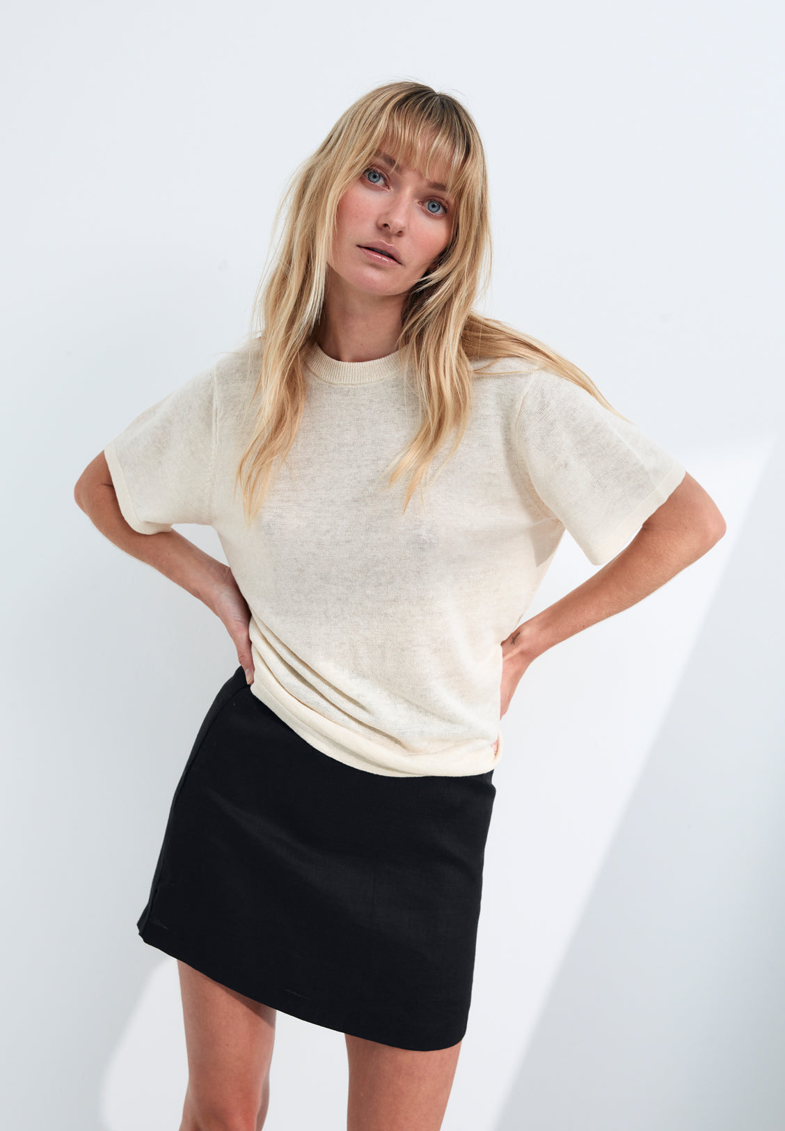 LIGHT LINEN KNIT TEE, CREAM