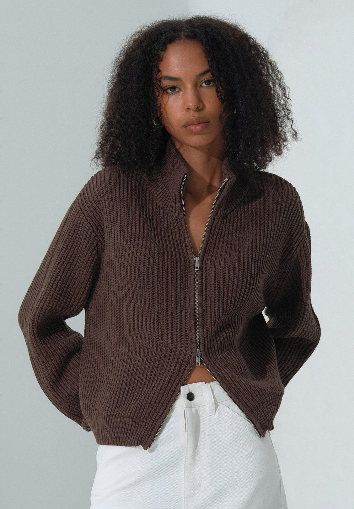 ZIP THROUGH KNIT, COCOA