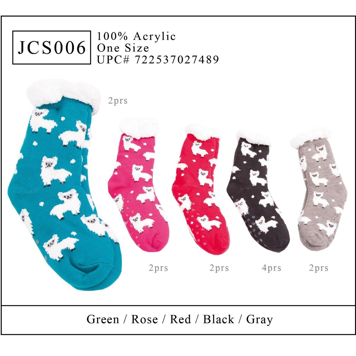 Alpaca Print Non-Slip Long Knitted Socks W/ Fleece Lining - 12Pc Set