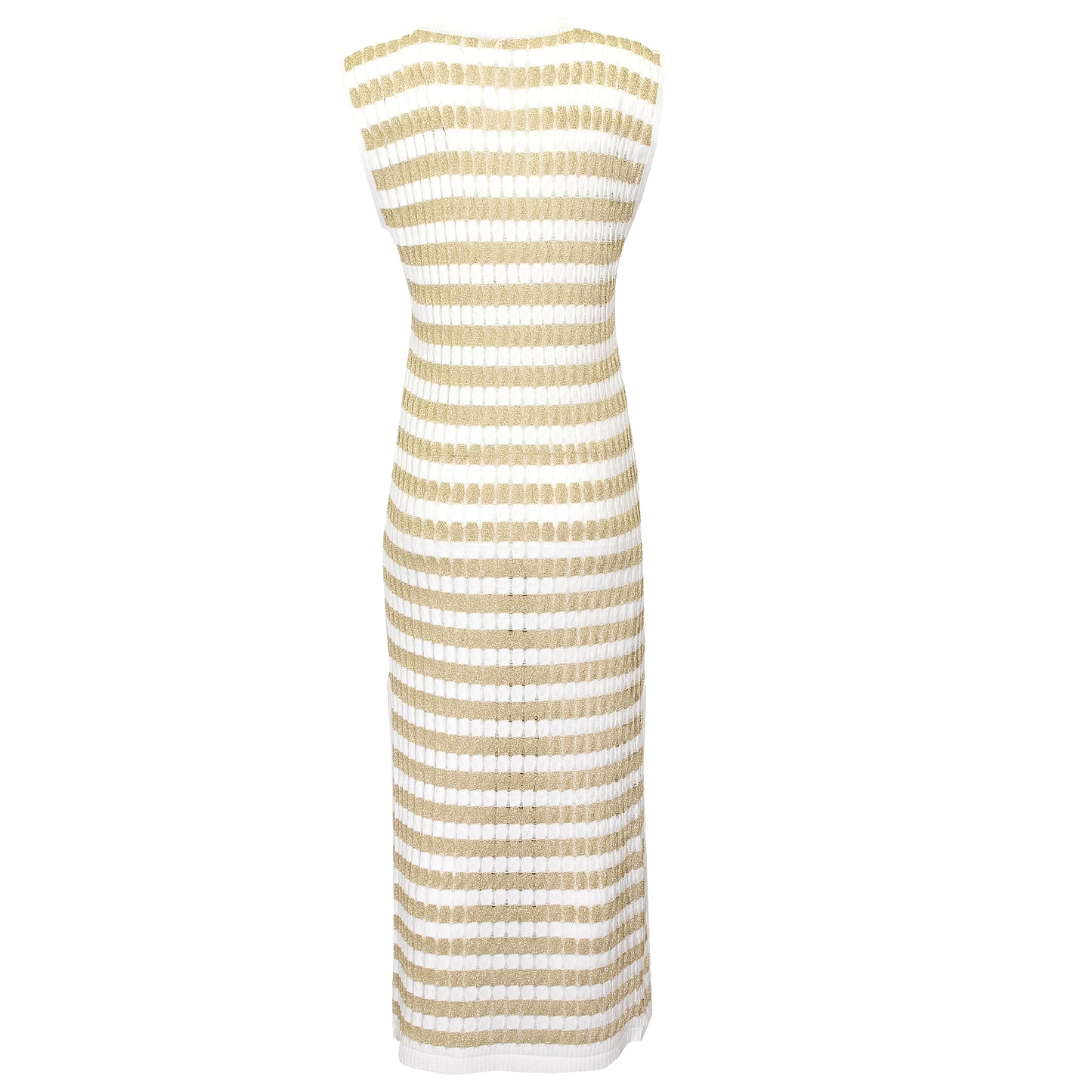 Racking Knit Maxi Dress with Criss Cross Front Neckline White/Gold