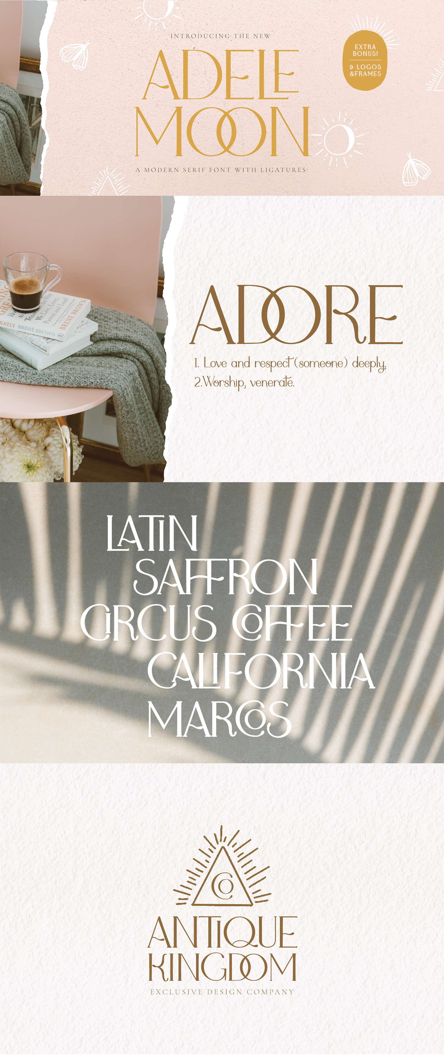 Adele Moon Serif font + Premade logos