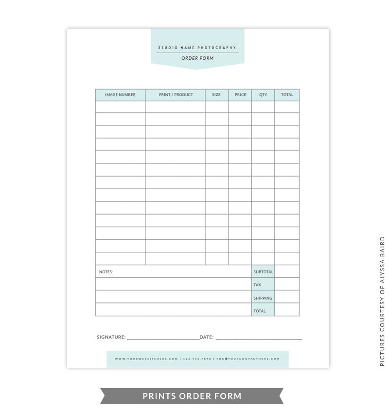 8 5x11 Prints Order Form Template