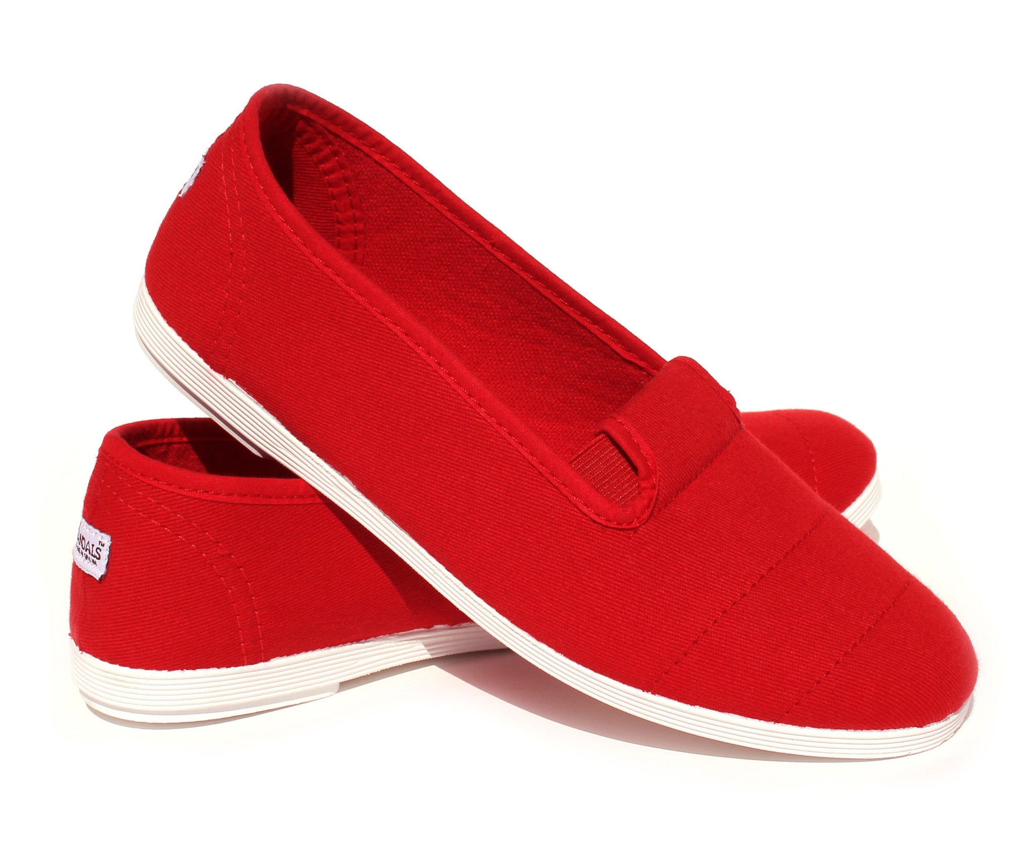 red canvas slip on shoes