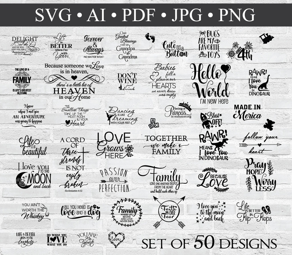 Download SVG Design Quote Set, Vinyl Design Artwork Set, 50 Vector ...