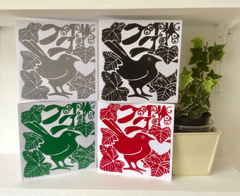 Bird & Mistletoe Linocut cards by Louise Slater