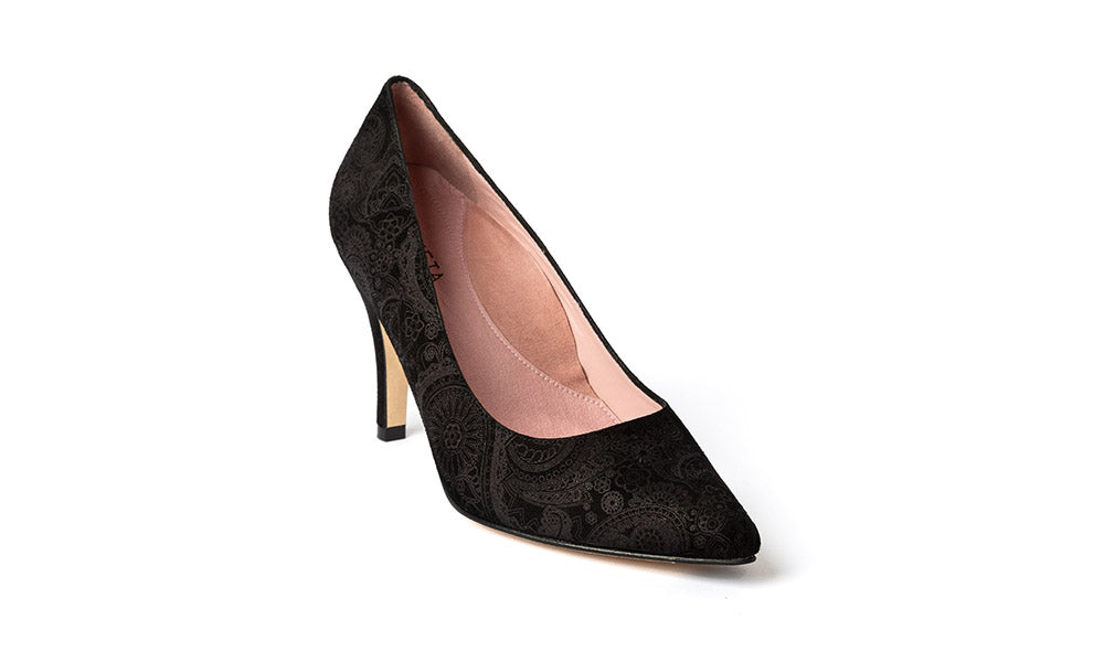 Black Paisley Heels | Julieta Shoes | Comfortable Black Paisley Heels ...