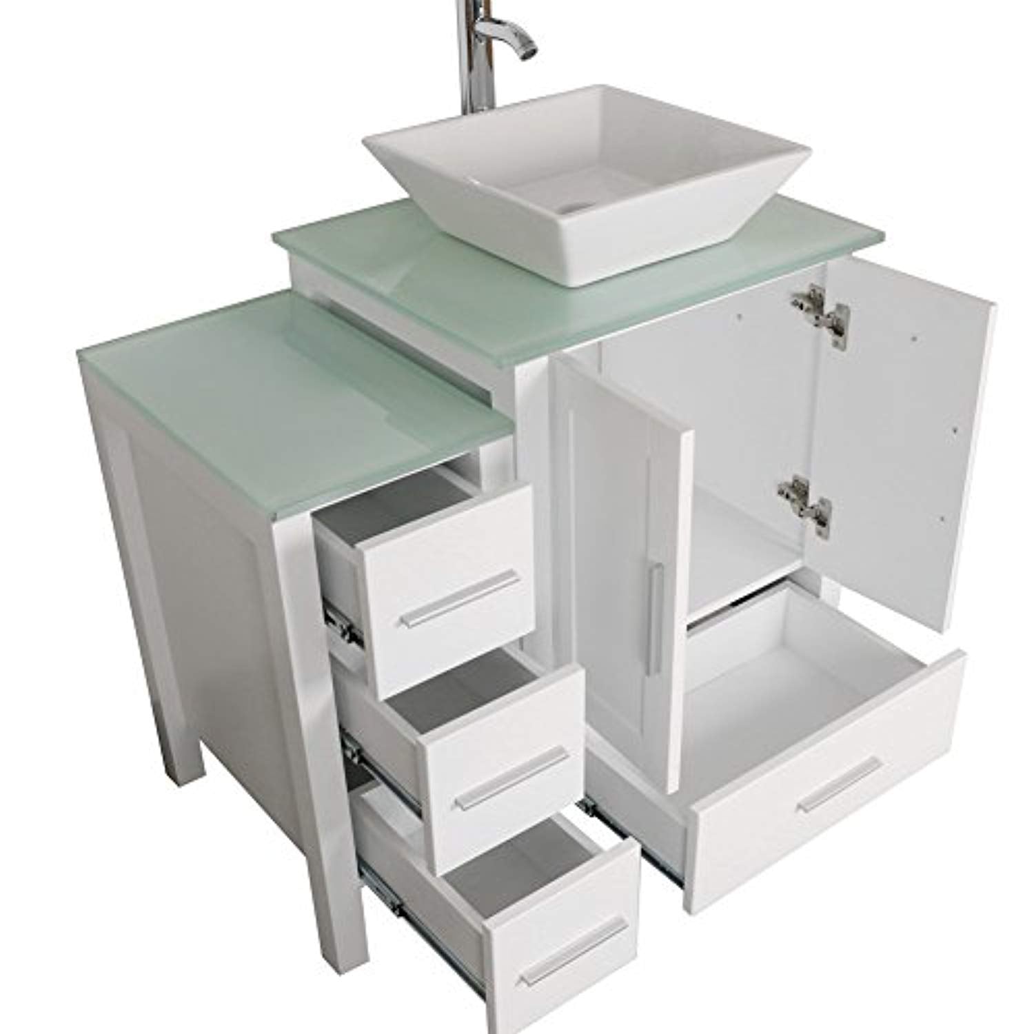 60 Bathroom Vanity Cabinet With Double Sink Combo Glass Top White Mdf Ek Chic Home