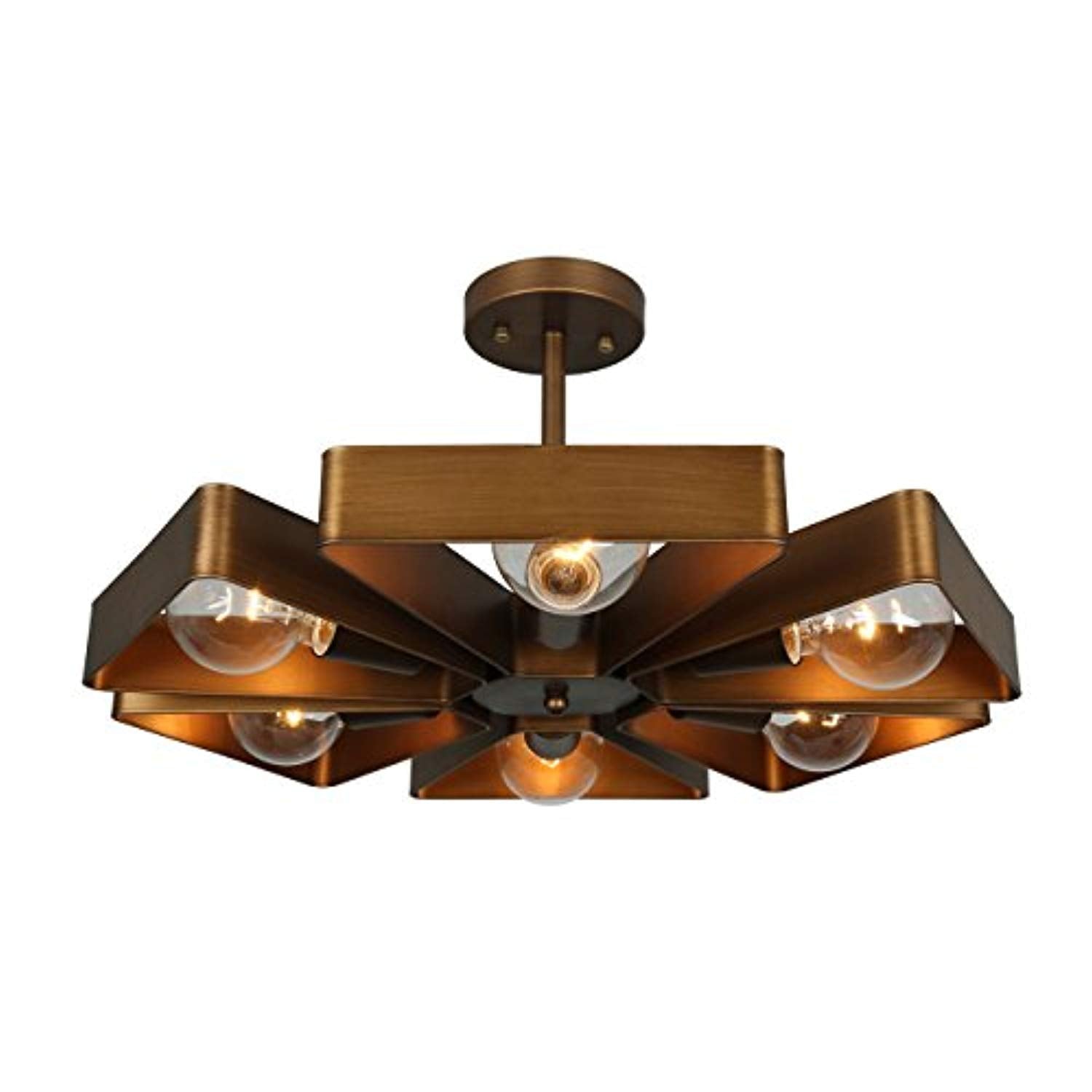 Copper Vintage Barn Metal Floral Semi Flush Mount Ceiling Light With 6 E26 Bulb Sockets