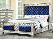 Load image into Gallery viewer, Varian Queen Bed  - Blue Velvet &amp; Mirrored - EK CHIC HOME