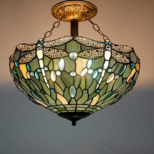 Tiffany Ceiling Fixture Lamp Semi Flush Mount 16 Inch Stained