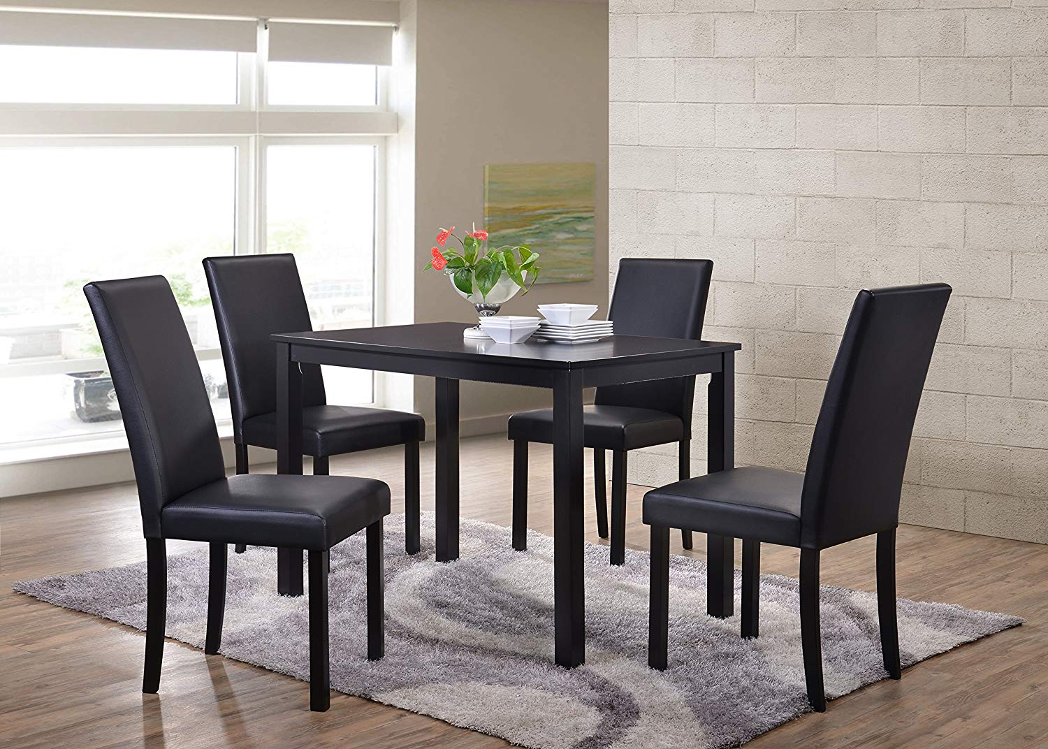 Wood Dining Dinette Kitchen Table 4 Upholstered Parson Chairs