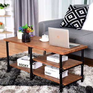 3-Tier Metal Frame Coffee Table with Storage Shelves - EK CHIC HOME