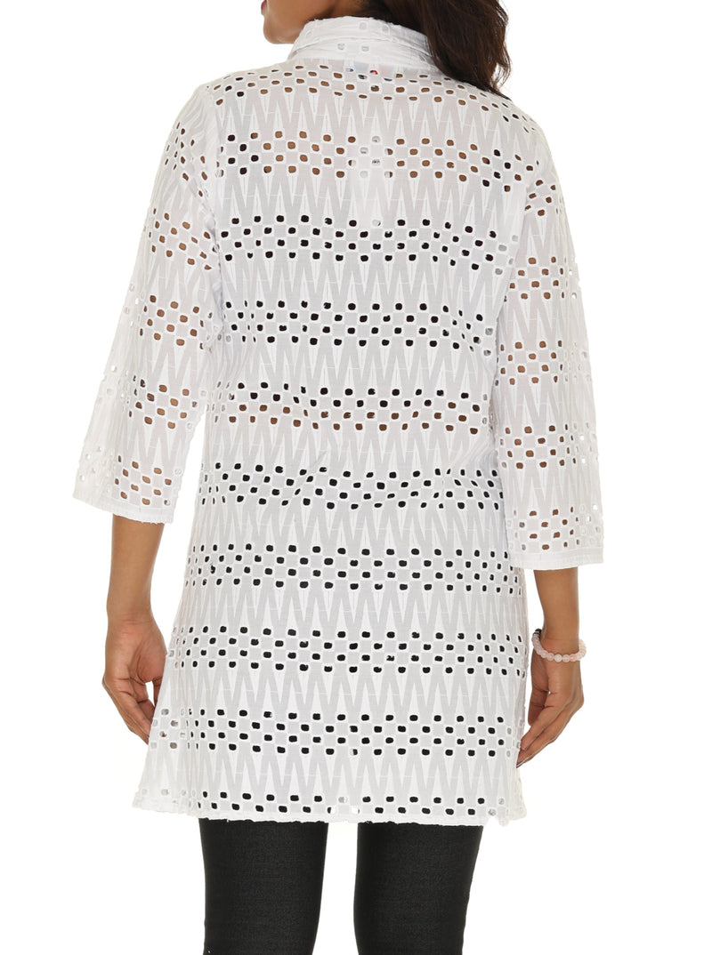 White Eyelet Button Down Shirt For Women - Shoreline Wear, Inc.