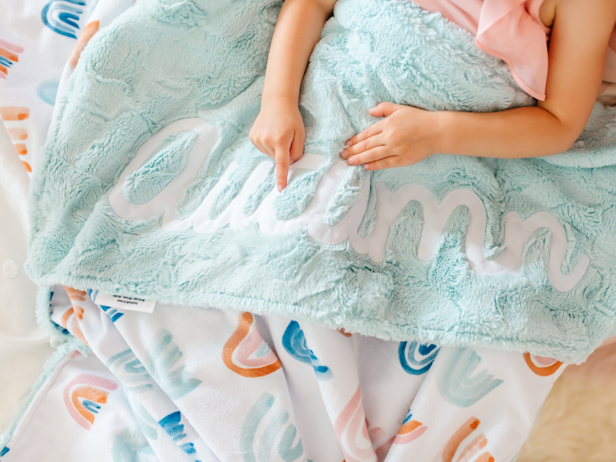Aqua Fur Rainbow Baby Blanket With Personalized Name Libby Ann