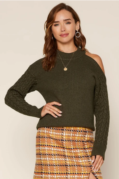 Cable Knit Cutout Shoulder