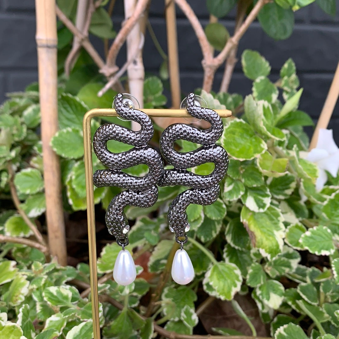 gunmetal snake earring