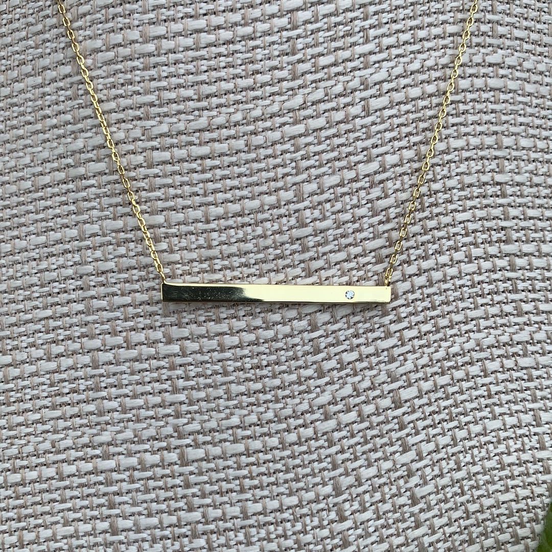 single stone bar necklace 14 k SS