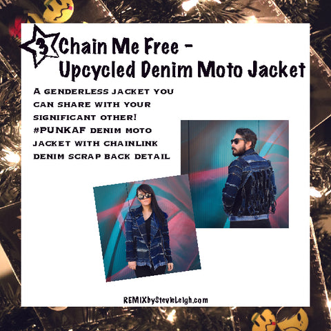 chain me free upcycled denim jacket