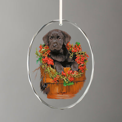 Holiday Surprise - Black Lab Puppy Oval Glass Ornament - Wild Wings