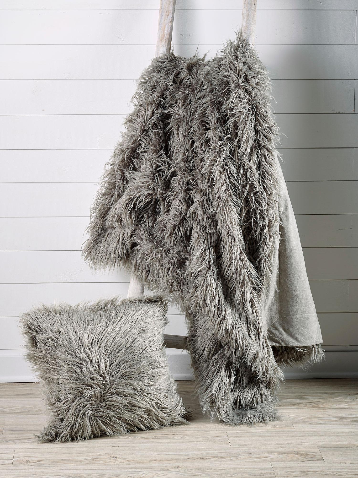 Gray Mongolian Faux Fur Throw Blanket