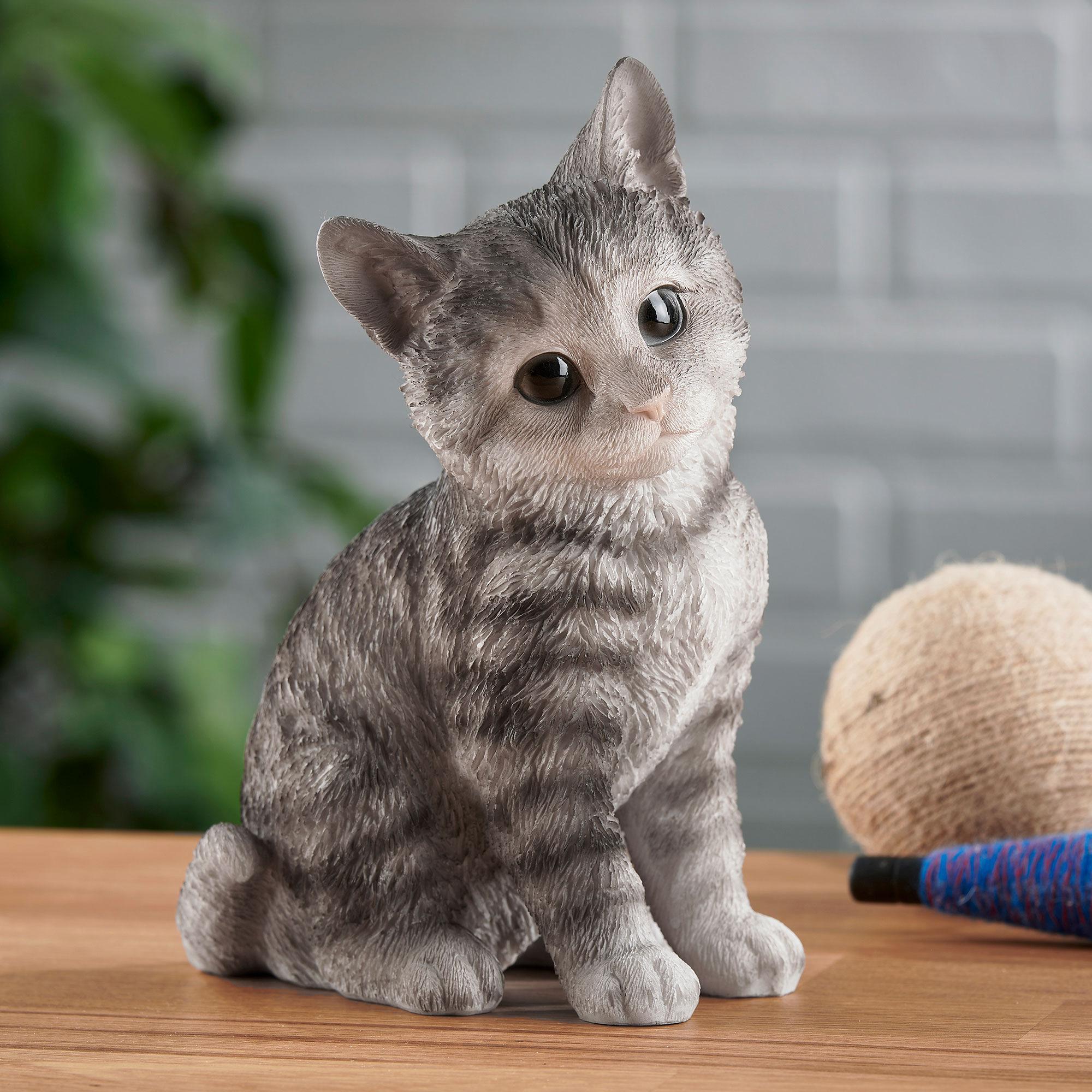 Sitting Gray Tabby Kitten Sculpture