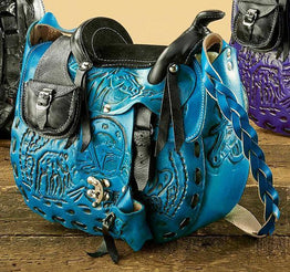 Wild Wings Flower Tooled Leather Barrel Handbag