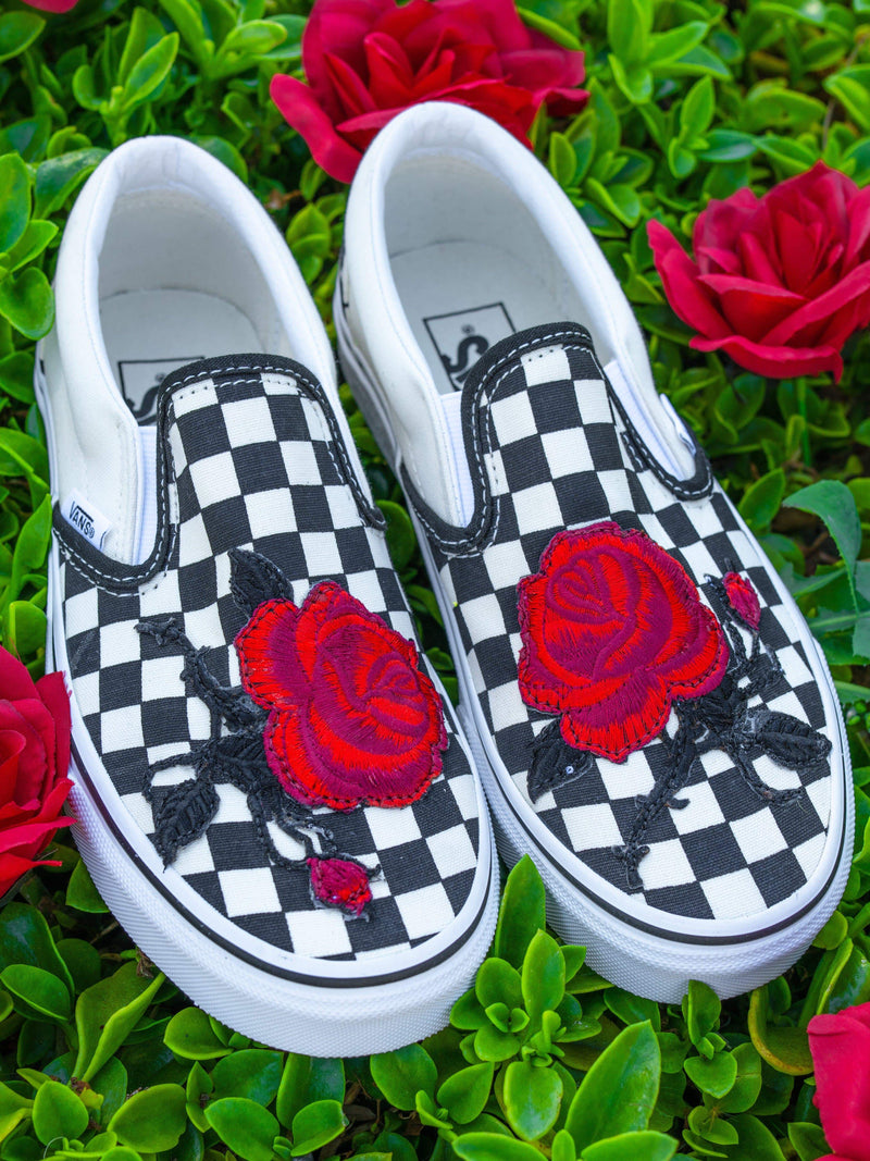 rose checkered vans slip ons