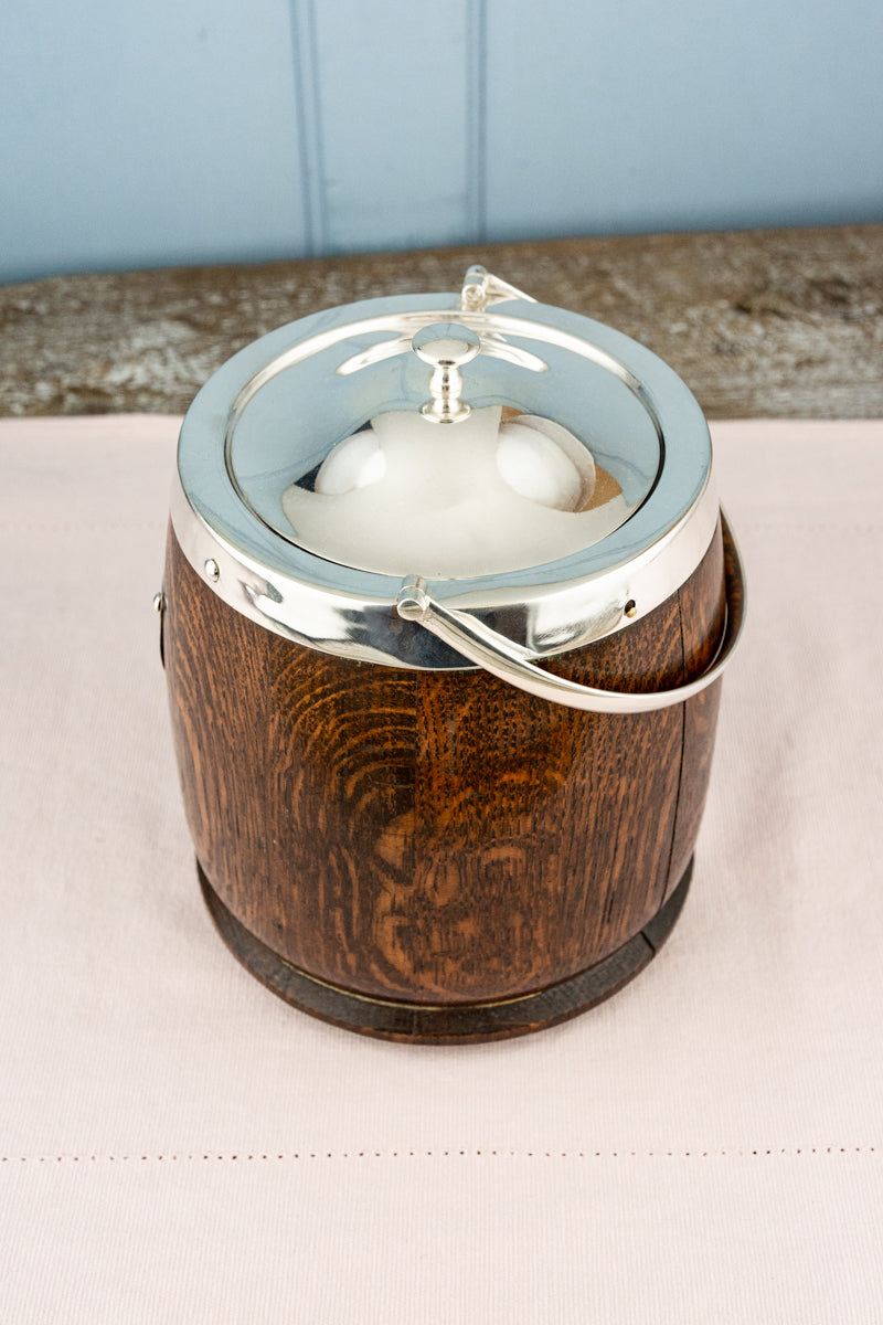 Antique Oak and Silverplate Biscuit Barrel