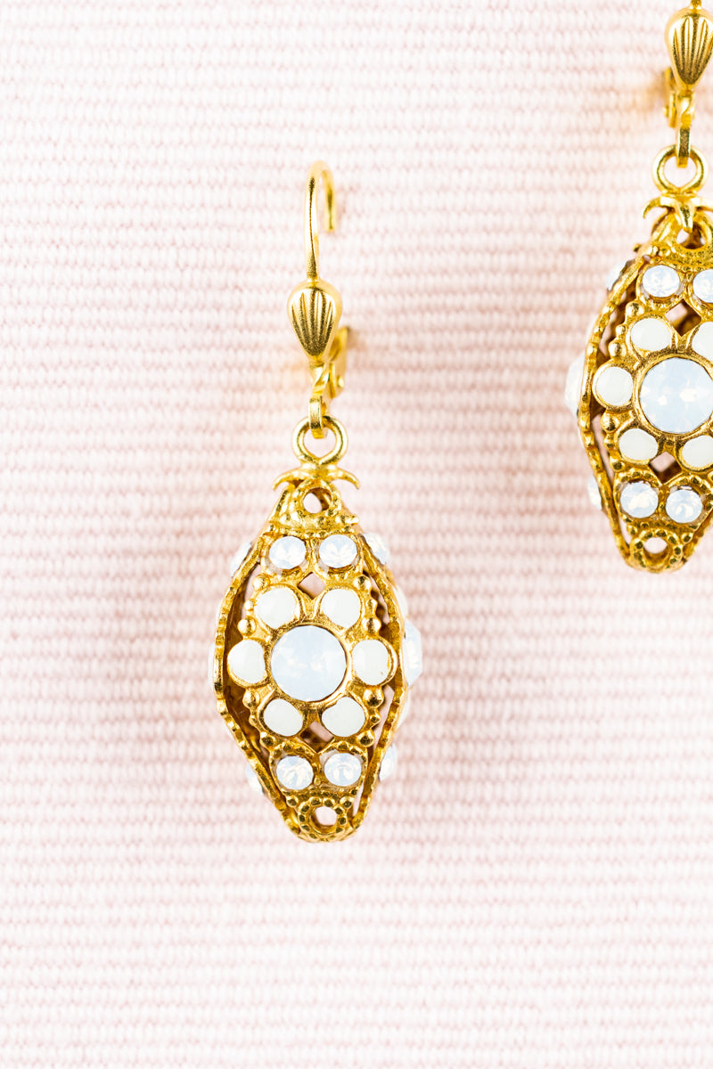 French Deco Gold & Crystal Drop Earrings