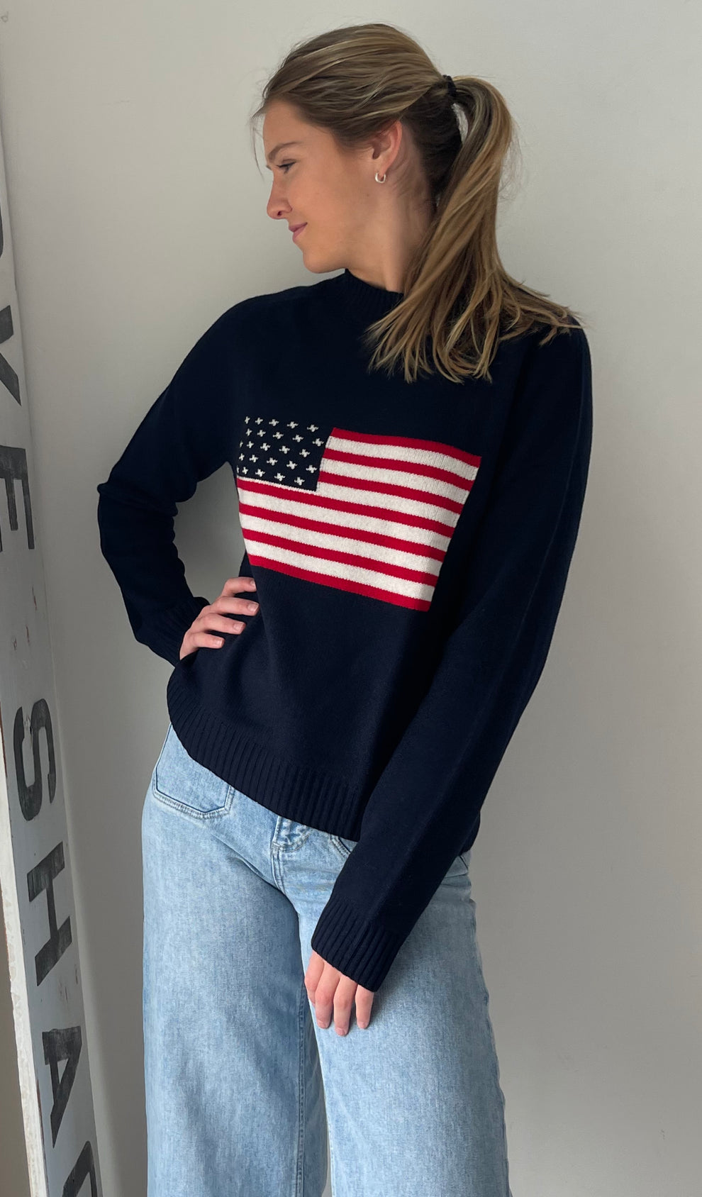 American Flag Print Pure Cashmere Sweater | Pink Pineapple