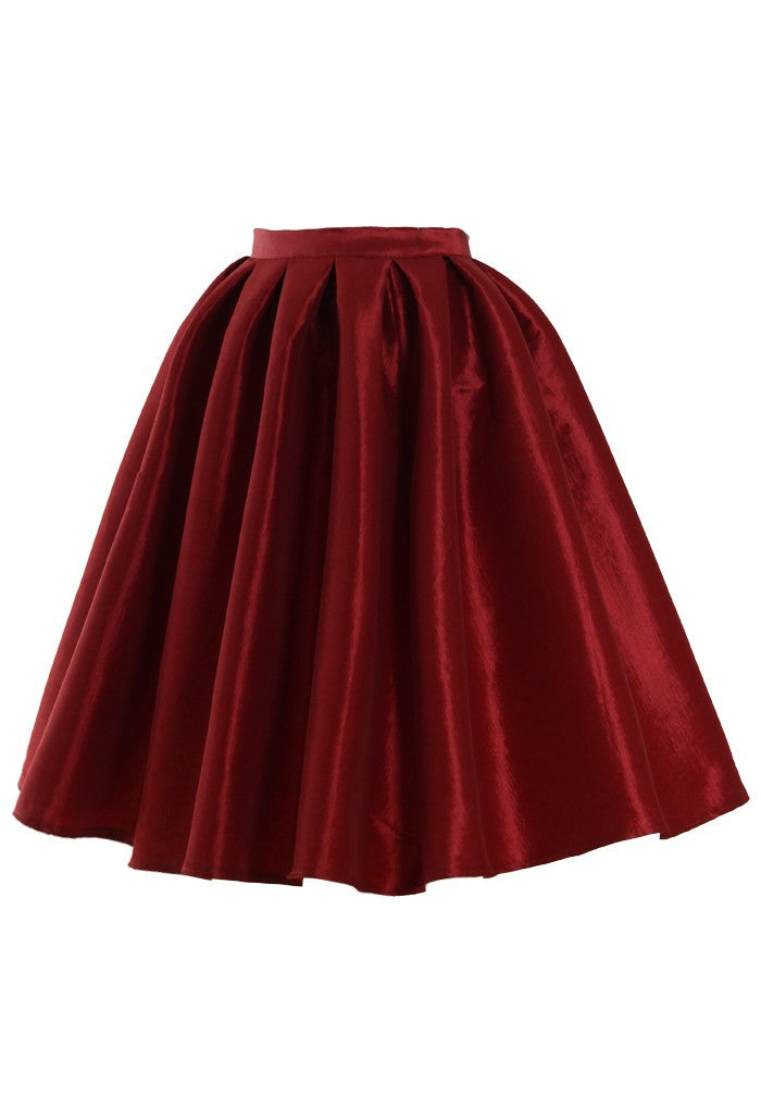 Modest knee length metallic ruby red skirt | Mode-sty tznius fashion ...