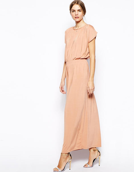 Loose Modest maxi length dress with short sleeves and v neck | Mode-sty ...