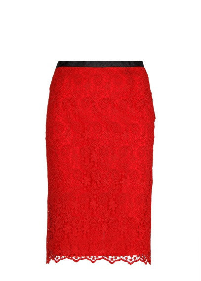 Modest red lace pencil skirt knee length | Mode-sty tznius fashion ...