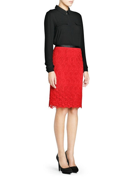 Modest red lace pencil skirt knee length | Mode-sty tznius fashion ...