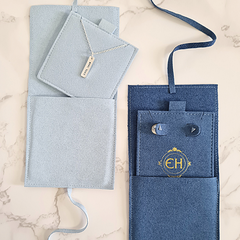 blue eco vegan suede recycled ocean plastic pouches