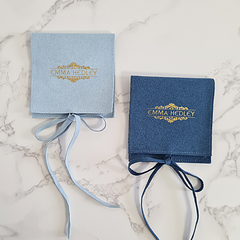 blue Vegan Suede eco jewellery pouches made from recycled ocean plastic Emma Hedley Jewellery