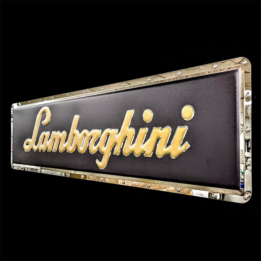 Lamborghini Script Metal Sign – Chrome Domz