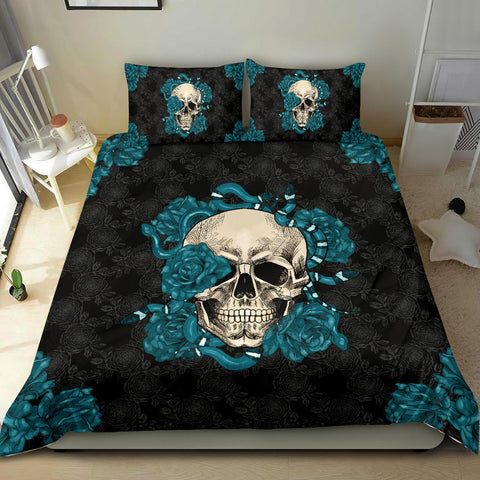 Skull Snake Blue Rose Bedding Set - Wonder Skull
