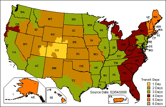 shipping times map from vail colorado