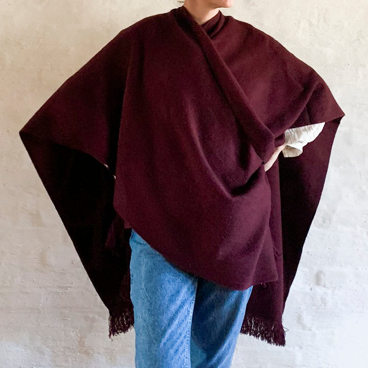 Wool Poncho Burgundy