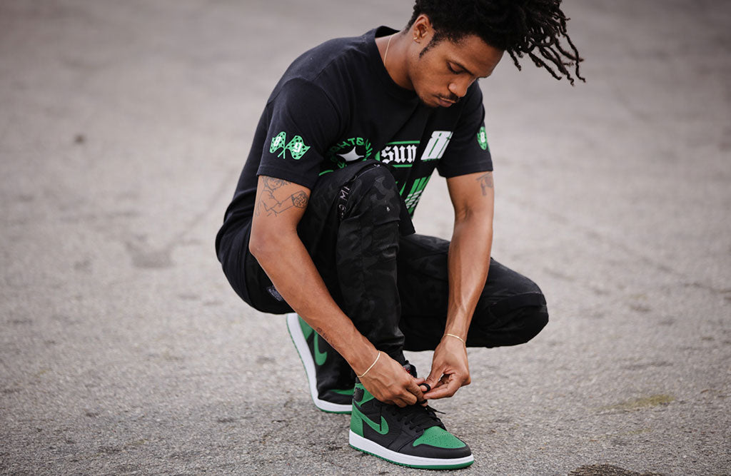 Sun Jordan 1 Pine T Shirt Sneaker Match On Foot