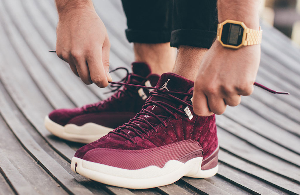 jordan 12 bordeaux on feet