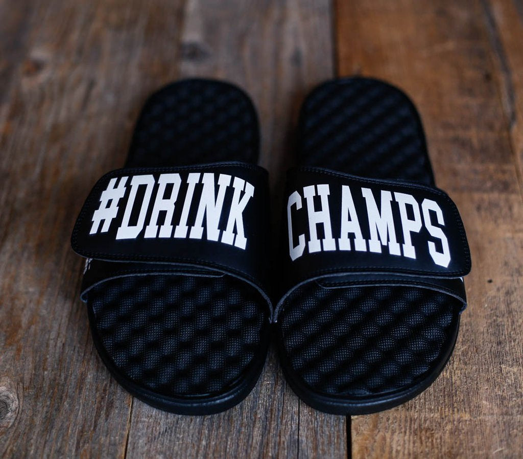 official drink champs slides flip flops front