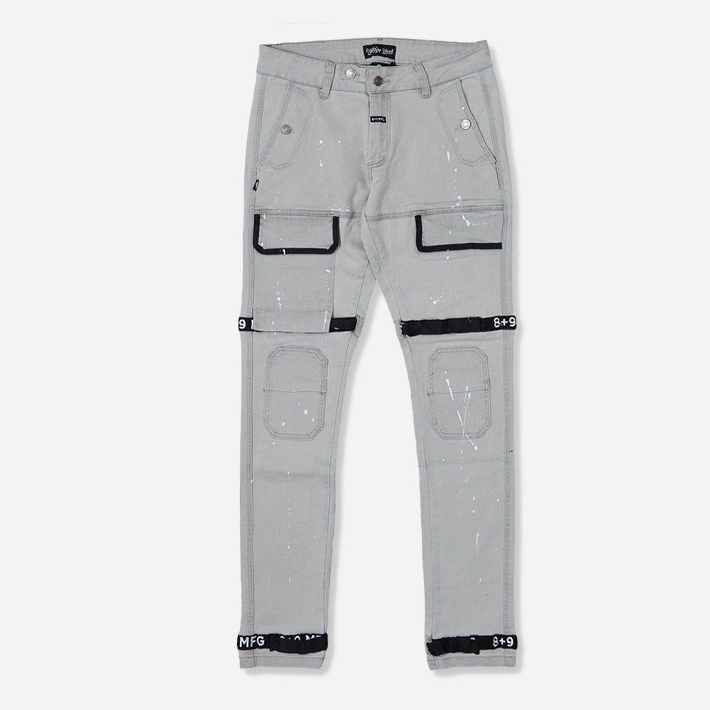 Grey Splatter Denim 3D Slim Tapered Jeans